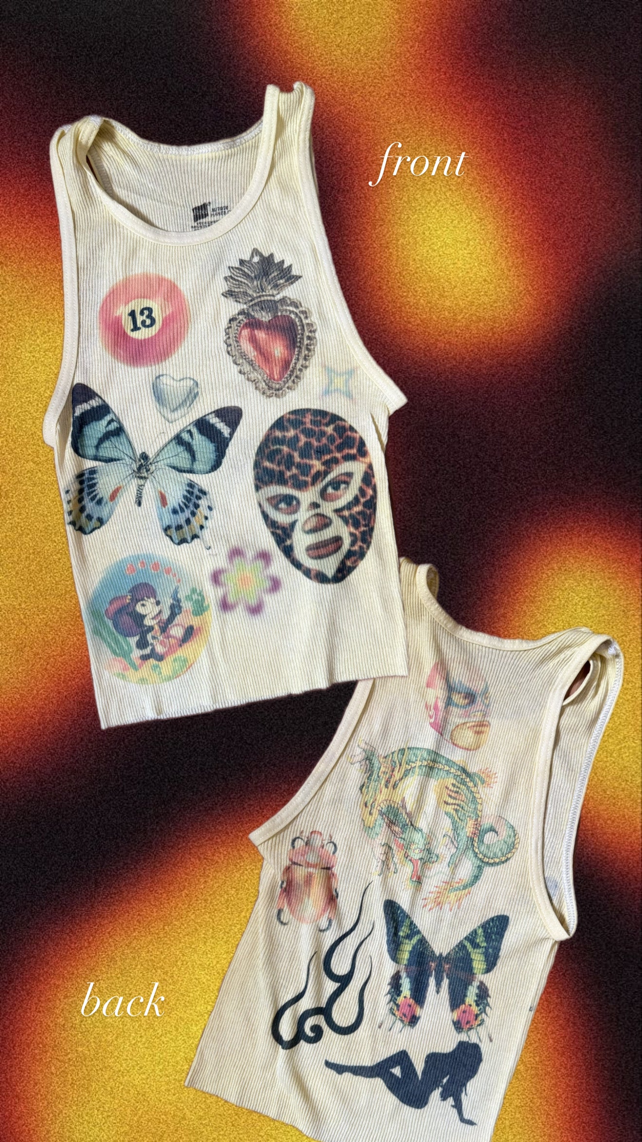 Yellow Random Design Ribbed Tank